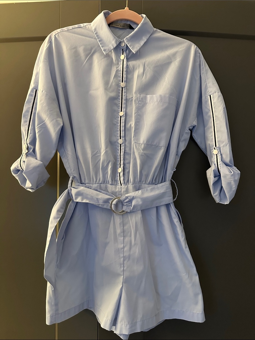Zara Light Blue Belted Shirt Romper